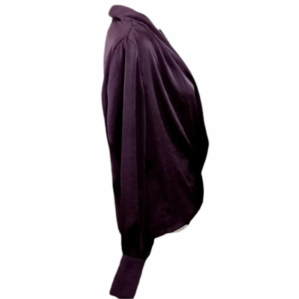 Band Of Gypsies Mon Cheri Plum Satin Faux Wrap Blouse Size XS
